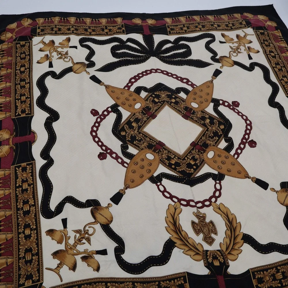 Adrianna Papell Scarf Womens OS Cream Black Gold Equestrian Bell Crest Square